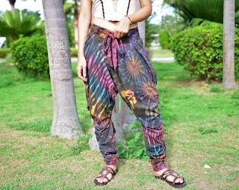 Tie Dye Harem Pants for women and men, Boho Hippie Pants, handmade and unique