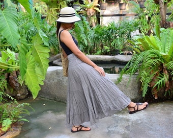Smocked Boho Maxi Skirt handmade casual loose Summer Skirt cotton A line