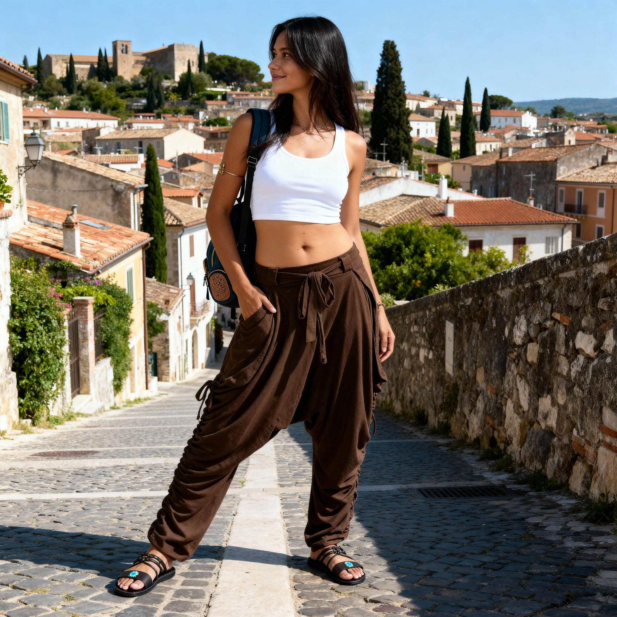 Pantalon Large Style Harem En Soie Fleurie Rouge – Taille Unique élastique – Fabrication Artisanale Indienne