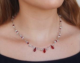 925 silver choker necklace with colorful crystals and teardrop pendants, elegant jewelry for women, refined gift | &quot;Bangkok&quot; model