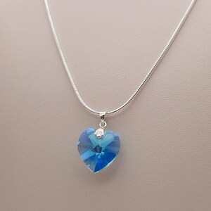 Silver necklace with Swarovski heart aquamarine pendant, romantic jewel, gift for her at Christmas Valentine&#39;s Day | model &quot;Zagreb&quot;