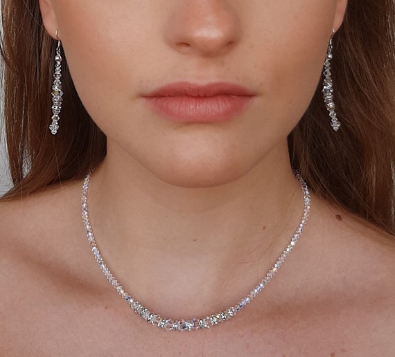 Set of Choker Necklace and Earrings Made With Swarovski Crystal AB Crystal Beads. Very Elegant Luxury Set. Etsy