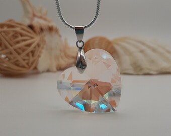 925 Silver Heart Necklace with Swarovski Pendant - Elegant Handmade Necklace, Gift for Her, Mother&#39;s Day | Model &quot;Bruges&quot;