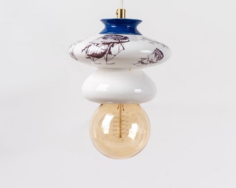 Pendant Ceramic Lamp Hanging Lampshade Handmade Design Decorated with Ceramic Prints Artistic Clay-light Creation Unique Light Fixture