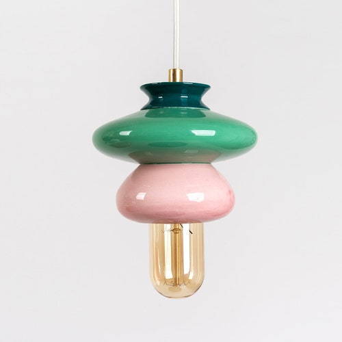 Ceiling Ceramic Lamp, Colorful Handmade Lampshade Design, Unique Light Fixture Gift