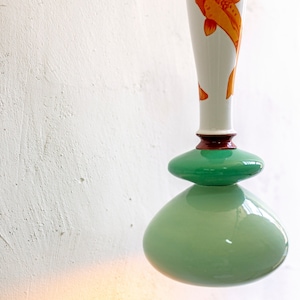 Lampada a sospensione in ceramica, lampada da soffitto a sospensione, design fatto a mano, decorazione stampata di foglie verdi, lampada unica immagine 5