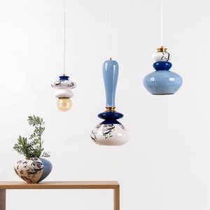 Three Ceramic Hanging Lamps, Colorful Pendant lights, Chandelier Dining Table Decor, Unique Light Fixture Gift