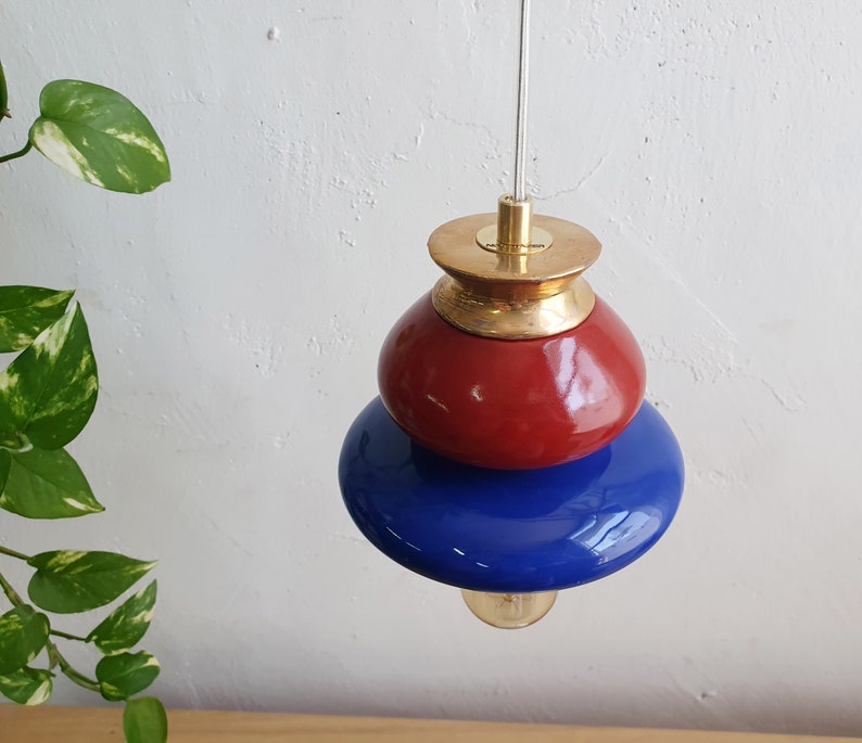 Blue Pendant Ceramic Lamp, Hanging Lampshade, Handmade Design, Contemporary Artwork Creation, Unique Light Fixture Gift image 2