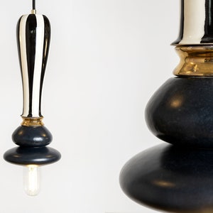 Black and white Pendant lamp, ceramic handmade light fixture image 3