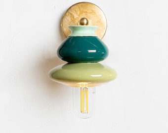 Lampada da lettura, lampada da comodino verde, applique da parete in ceramica, lampadario