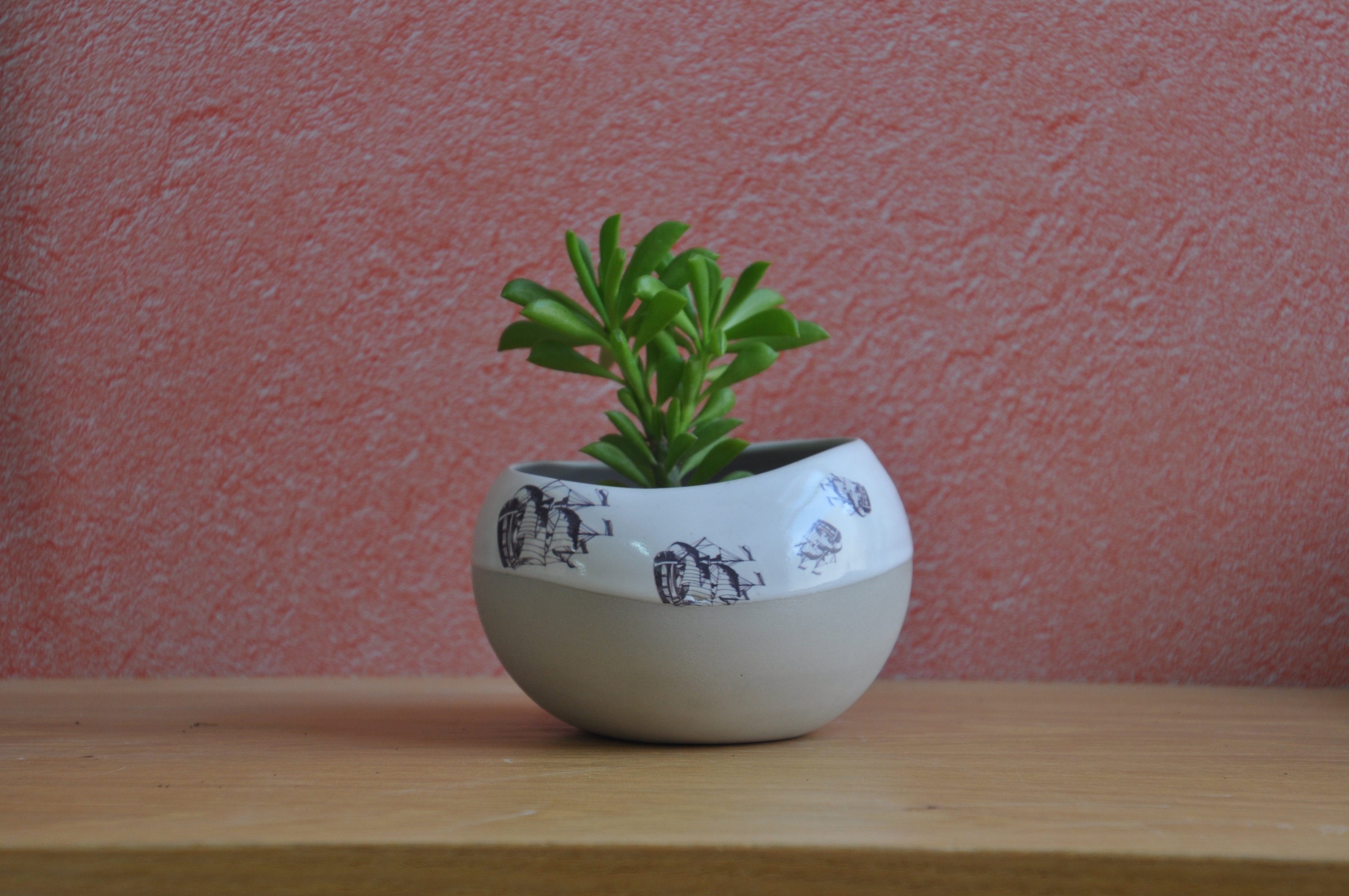 handmade design planter ceramic flower vase sailboat