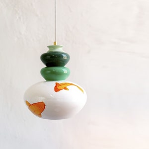 Pendant Ceramic Lamp, Hanging Lampshade, Handmade Design, Decorated with Ceramic Prints, Artistic Creation, Unique Light Fixture
