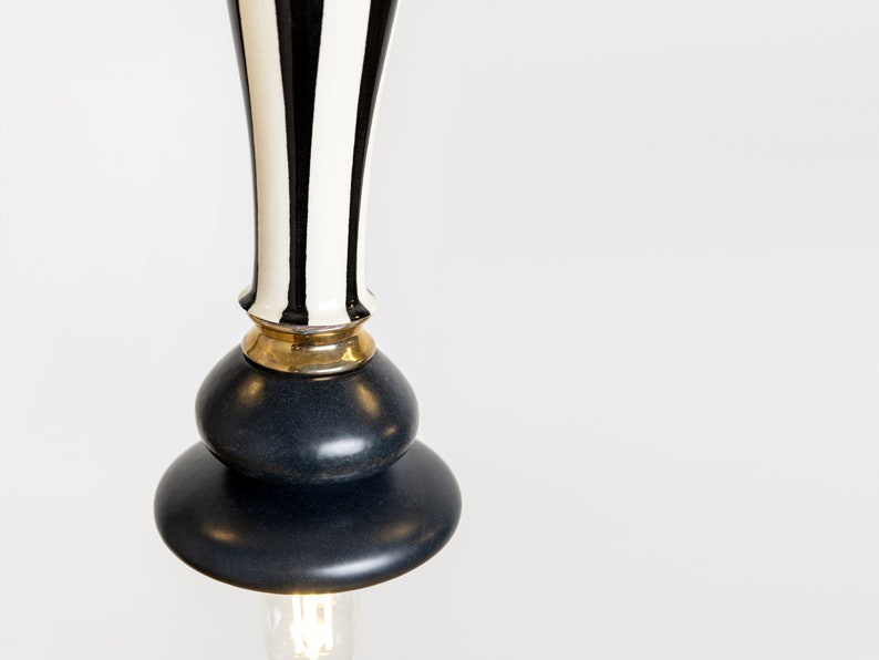 Black and white Pendant lamp, ceramic handmade light fixture image 9
