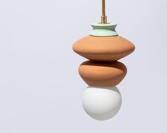 Terracotta Pendant Light – Earthy Ceramic Hanging Lamp, Rustic Light Fixture