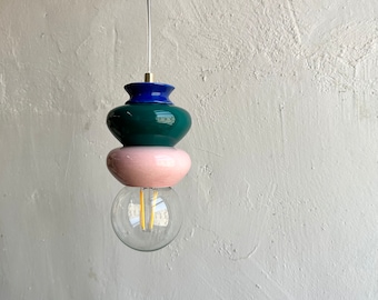 Lámpara colgante de colores, diseño de luminaria de cerámica hecha a mano, pantalla de cerámica de techo, iluminación de arcilla
