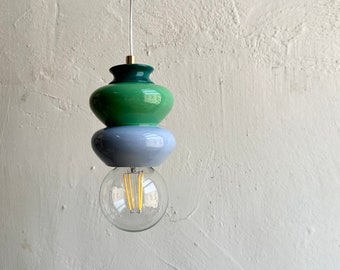 Lampe à suspension en céramique | Abat-jour vert| Luminaire en céramique fait main | Abat-jour coloré pour plafond | éclairage en argile