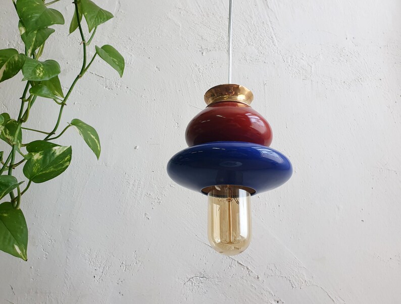 Blue Pendant Ceramic Lamp, Hanging Lampshade, Handmade Design, Contemporary Artwork Creation, Unique Light Fixture Gift image 4