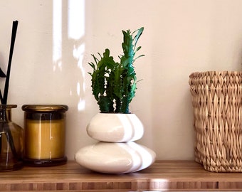 Mini jardinière en céramique | cache-pot en argile blanche | cadeau pour amoureux des plantes | support pour plantes d'intérieur