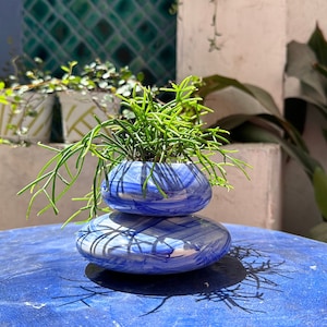 Mini ceramic planter, blue clay plant pot