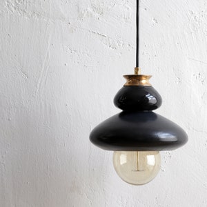 Hanging Black and gold Ceramic Lamp, Handmade Lampshade Design, Unique Light Fixture Gift