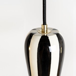 Black and white Pendant lamp, ceramic handmade light fixture image 2
