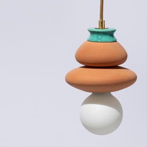 Earthy Ceramic Pendant Lamp – Terracotta & Sage Green Tones, Handmade Ceramic Light Fixture