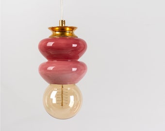 Pendant Pink Ceramic Lampshade, Hanging Ceiling Lamp, Handmade Art Design, Contemporary Art Clay-light Creation, Unique Light Fixture