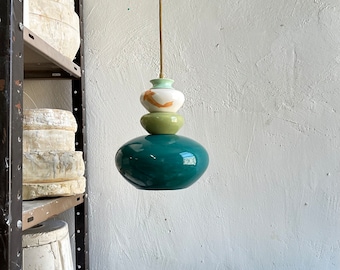 Green Pendant Ceramic Lamp, Hanging Lampshade, Unique Ceiling Light Fixture