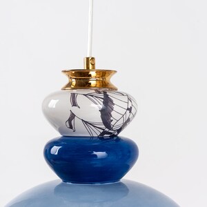 Pendant Ceramic Lamp, Hanging Lampshade, Handmade Design, Decorated with Ceramic Prints, Unique Light Fixture Gift image 7