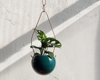 Hanging Planter for live house plants, ceramic plant pot, boho plant pot, green Plant hanger, plant lover gift