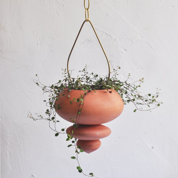 Handgemaakte terracotta hangende plantenbak: binnen/buiten met koperen ketting | Verzending in de VS is inclusief alle belastingen