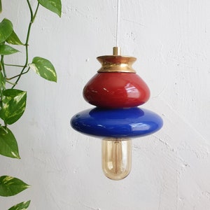 Blue Pendant Ceramic Lamp, Hanging Lampshade, Handmade Design, Contemporary Artwork Creation, Unique Light Fixture Gift image 1