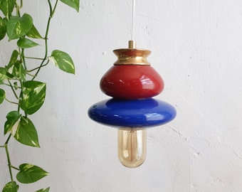 Blue Pendant Ceramic Lamp, Hanging Lampshade, Handmade Design, Contemporary Artwork Creation, Unique Light Fixture Gift