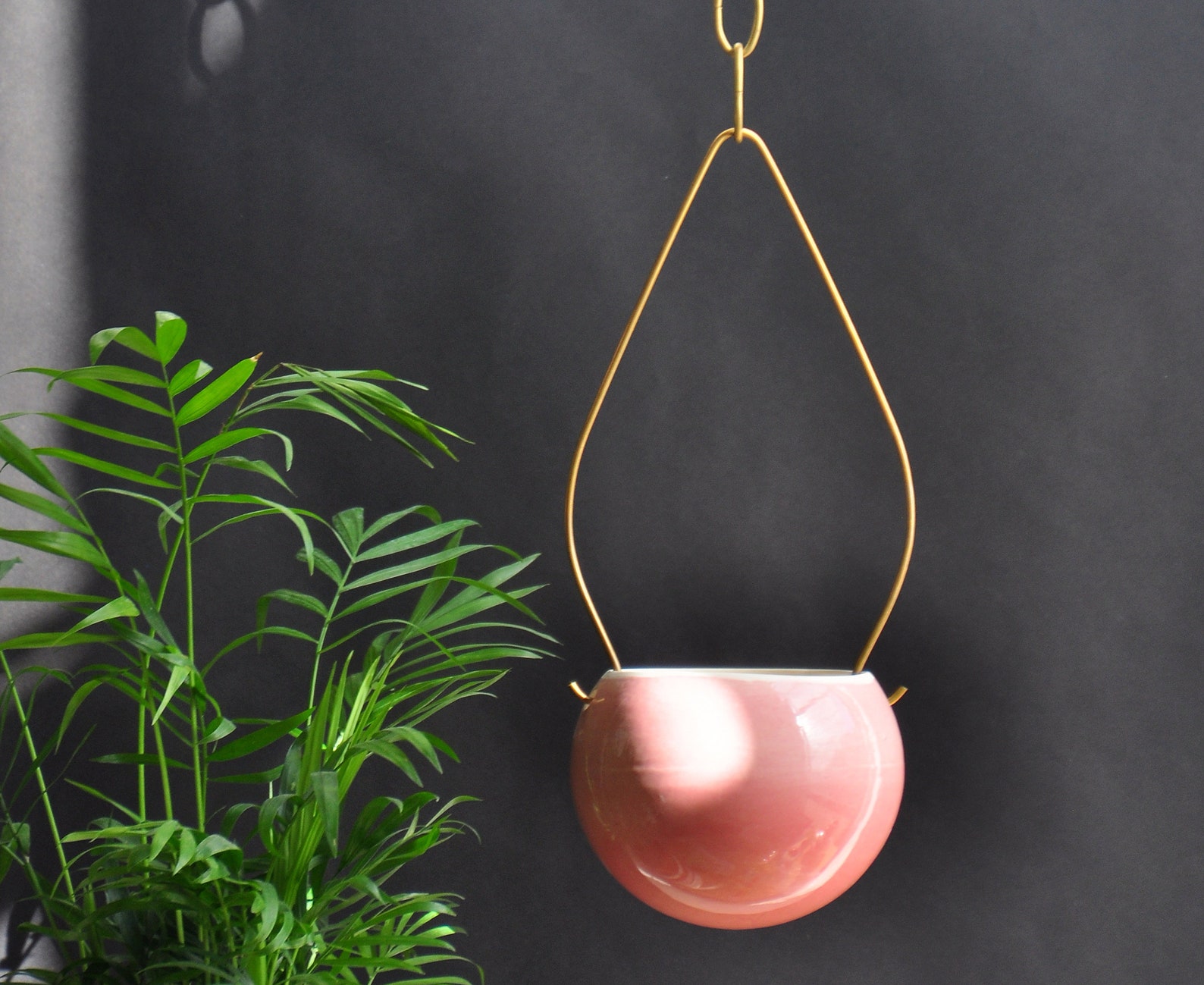 Ceramic Hanging Planter Pink Plant Pot for Live House Plants Etsy