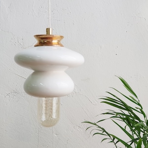 White Pendant Ceramic Lamp, Hanging Light Fixture, Handmade Design, Contemporary Artwork Creation, Unique Gift