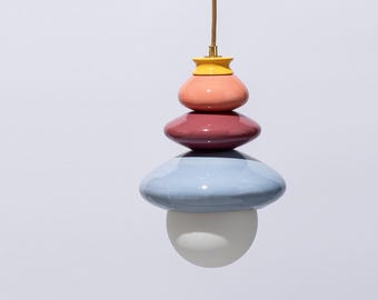 Colorful Pendant Light – Handmade Ceiling Lamp in Soft Blue, Pink & Mustard, Modern Sculptural Lighting for Creative Interiors