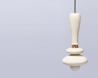 Minimalist Stone White Pendant Light – Modern Ceiling Fixture, Handmade Neutral Home Decor