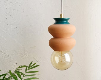 Hanging Terracotta Ceramic Lamp, Colorful Handmade Lampshade Design, Unique Light Fixture Gift