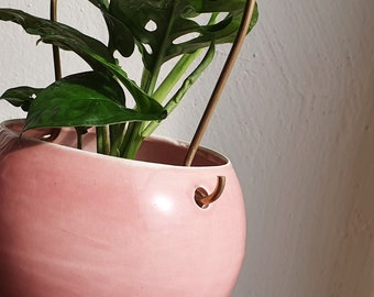 Planteur suspendu en céramique, pot de plante rose pour les plantes vivantes de maison, planteur suspendu à l’intérieur, support extérieur de plante, planteur suspendu de boho