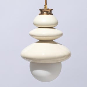 Minimalist Stone White Pendant Light – Modern Ceiling Fixture, Handmade Neutral Home Decor