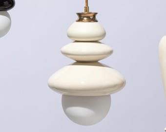 Minimalist Stone White Pendant Light – Modern Ceiling Fixture, Handmade Neutral Home Decor