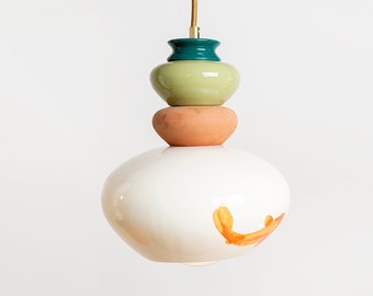 Green Pendant Ceramic Lamp, Hanging Lampshade, Unique Ceiling Light Fixture