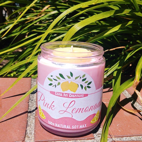 Pink Lemonade Natural Soy Wax Candle, gift candle, summer scents, lemonade candle, soy Wax candle, gifts, all natural, handmade