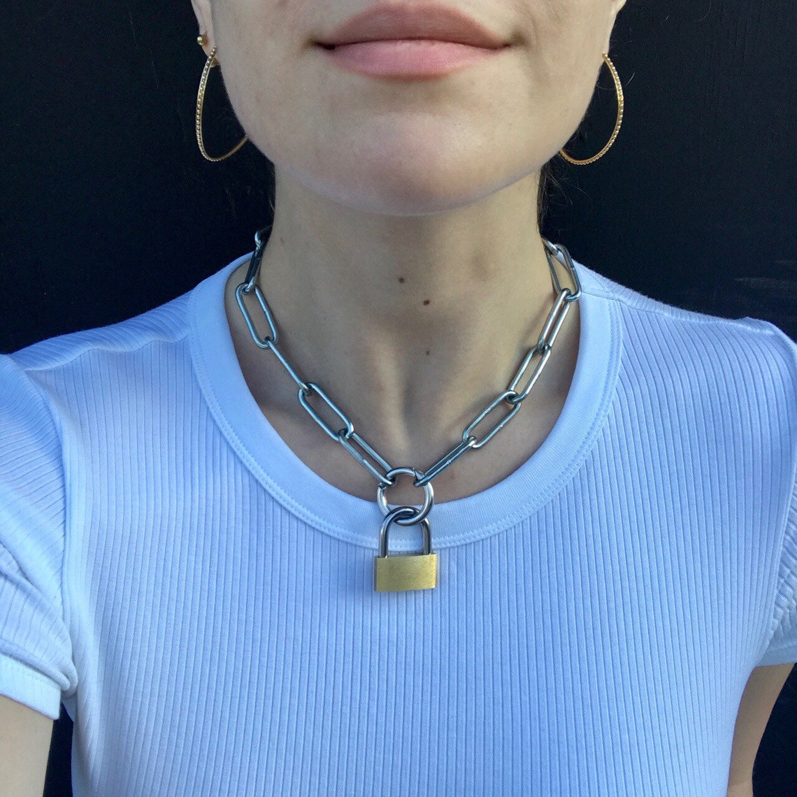 Large Padlock Necklace Etsy