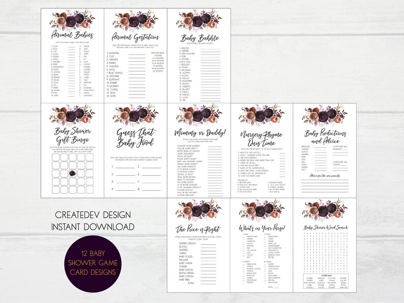 favors Boho Baby Shower baby shower game Instant Download PDF fall baby shower 12 Boho Baby Shower Game Printable PDF baby shower gift