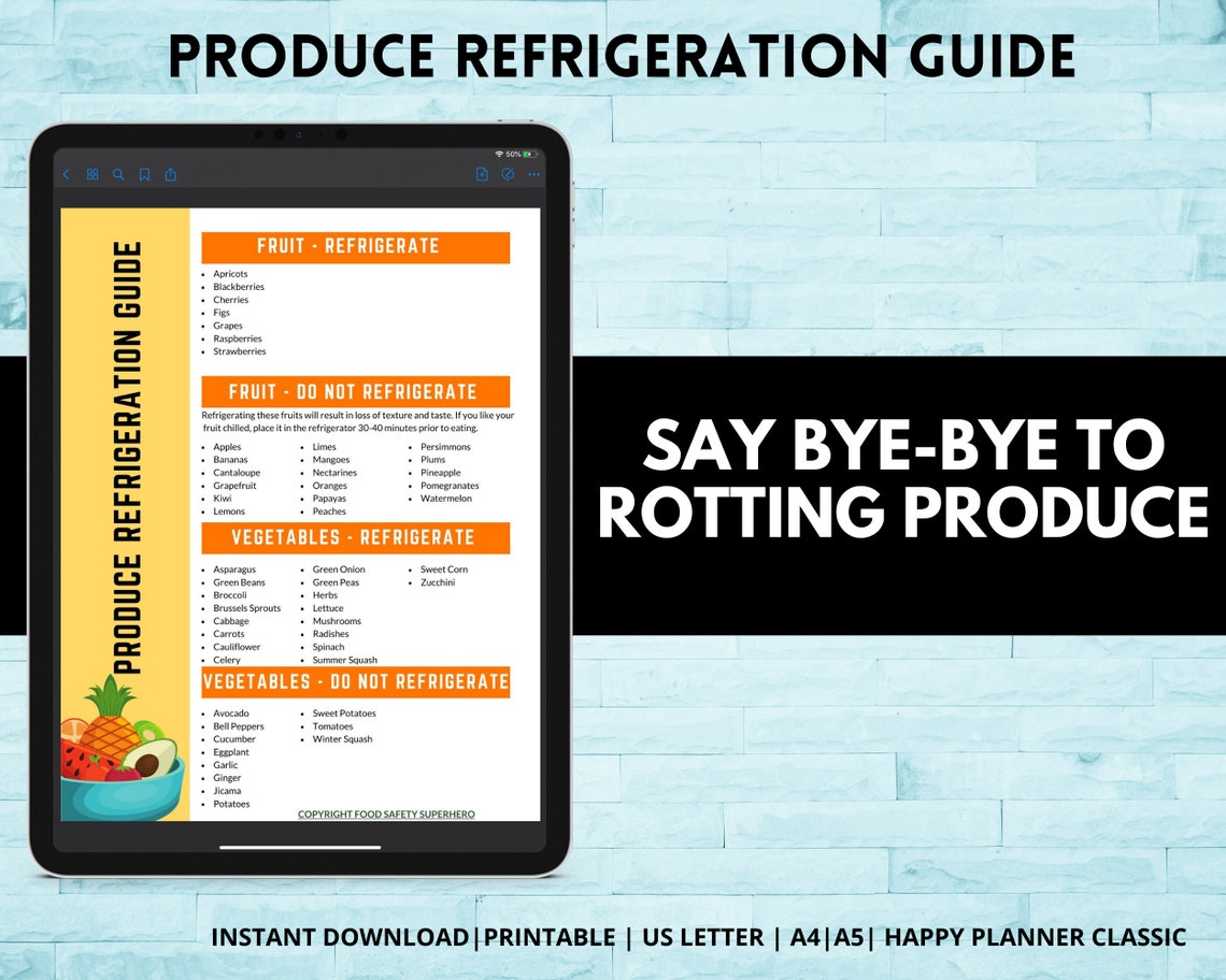 Printable Produce Refrigeration Guide Food Storage Guide Etsy