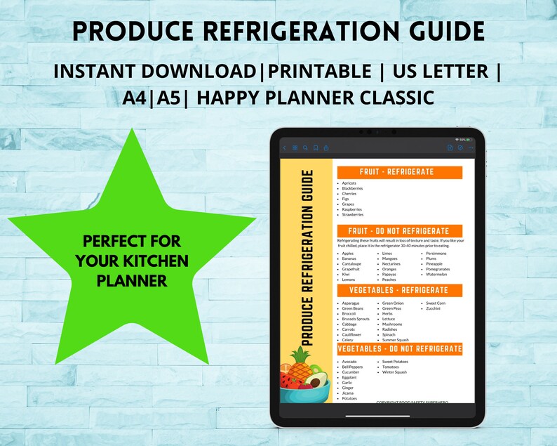 Printable Produce Refrigeration Guide Food Storage Guide Etsy