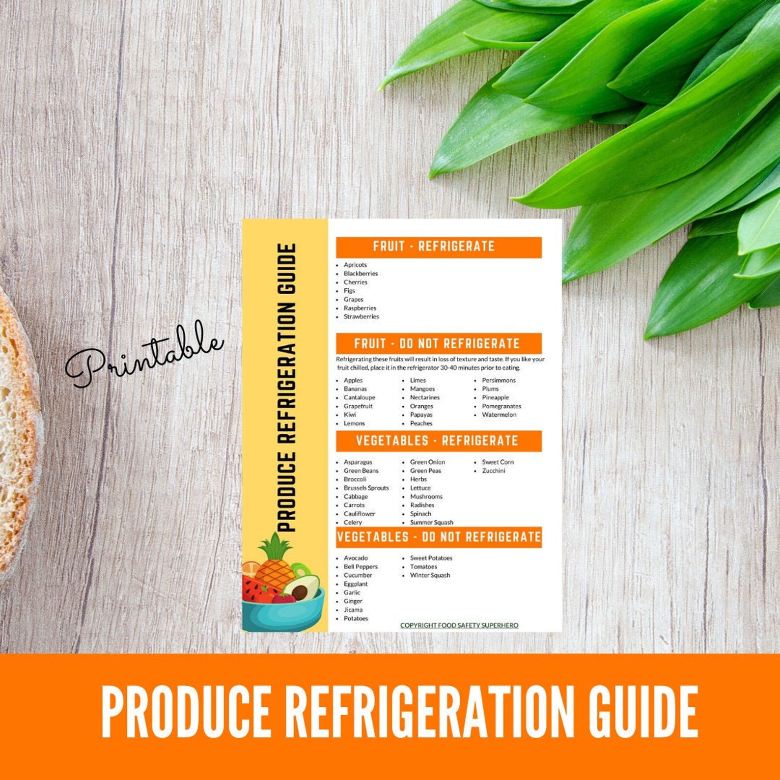 Printable Produce Refrigeration Guide Food Storage Guide Etsy