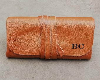 Leather Watch Roll with initials for 2-6 watches, Make up pouch