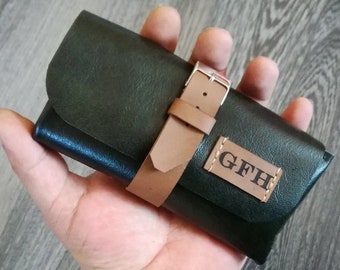 Leather Watch Roll with initials  which can also be used as a Make up pouch, Travel watch Roll